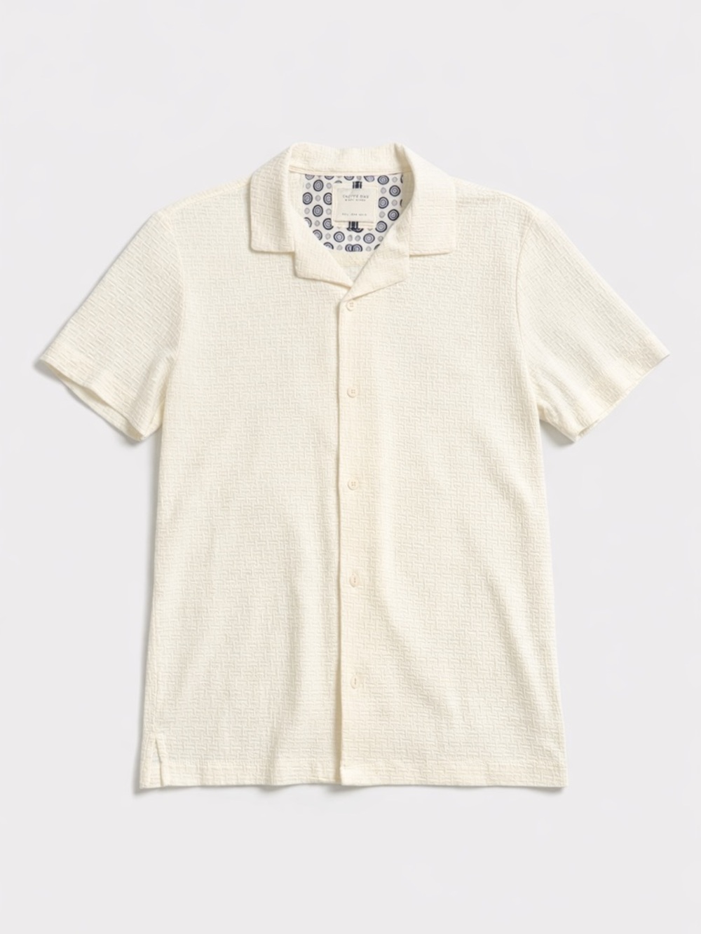 Men's Cream Short-Sleeve Textured Camp Shirt